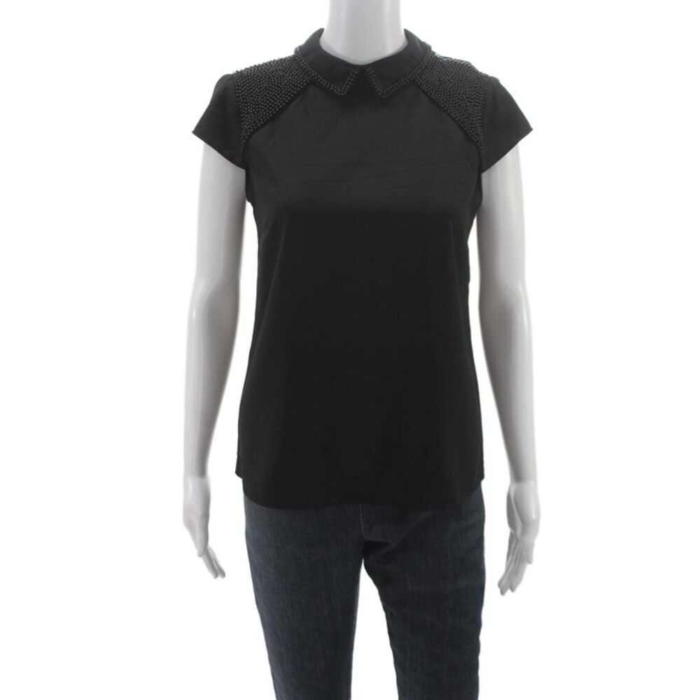 Catherine Catherine Malandrino Women Short Sleeve Black Blouse Size XS